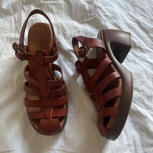 chunky fisherman brown leather platform gladiator strappy sandals women's 9 40